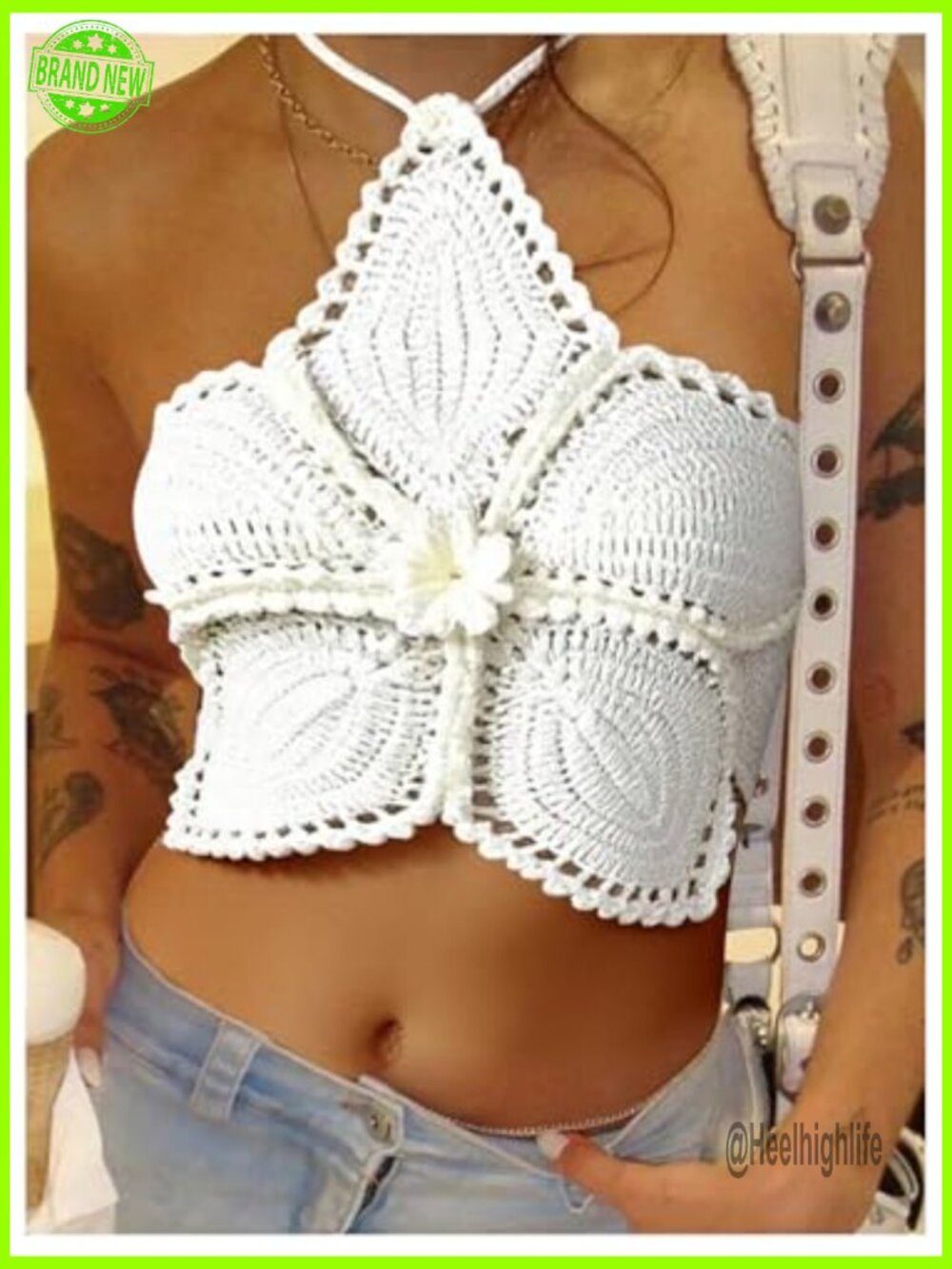 Women's Floral Crochet Beach Halter Top Y2K Tie Back Hollow Out Crop Top - Picture 4 of 5